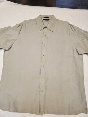 Axist Wave Washed 100% Linen Shirt XXL Short Sleeve Tan Stone Summer Mens